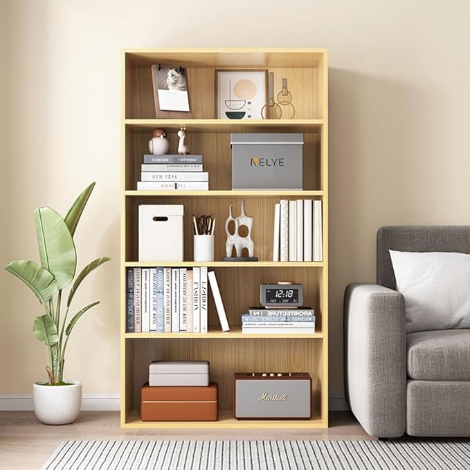 Basic Open Shelf Bookcase - 5-Tier Wooden Cube Storage Shelves Split Bookshelf, White
