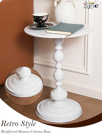 Side Table - 13.8" Round Small Accent Table with Metal Base, Multifunctional Vintage Coffee Table for Living Room, Bedroom, Office & Patio - Elegant Matte-Finished End Tables