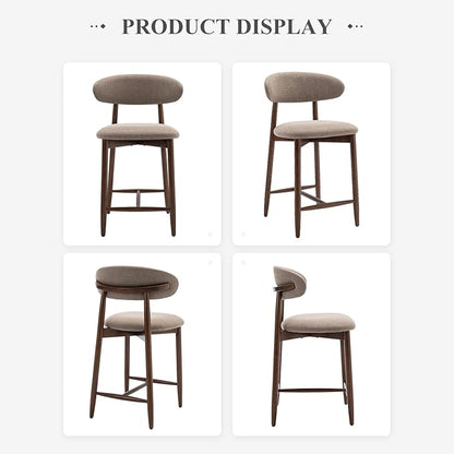 COLAMY Bar Stools Set of 2, Counter Height Barstools, Upholstered Counter Stools with Wood Legs for Kitchen Island Dining Room, Camel