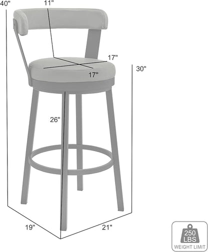 Armen Living Bryant Modern 30" Seat Height White Faux Leather and Brushed Stainless Steel Metal Swivel Bar Stool for Kitchen Island Counter
