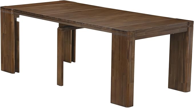 X07SI-B08-04 - 9 Pieces Mid Century Dining Set includes an Extendable Rectangle Kitchen Table, 7 Dining Chairs and 1 Modern Bench, 39x120 Inch, Antique Walnut