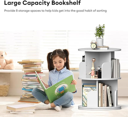 Nidouillet Rotating Bookshelf, Revolving Bookcase 360 Display Round Bookshelf, High-Density MDF Wood Narrow Swivel Corner Book Shelf Standing Bookcase for Adult Bedroom, Living Room (White, 2 Tier)