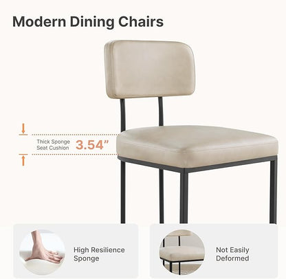 Dining Chairs Set of 4, Upholstered Modern Kitchen Chairs with Ergonomic Backrest, Faux Leather Cushion Seat & Metal Legs for Living Room, Restaurant, and Café, Beige, 2 Boxs