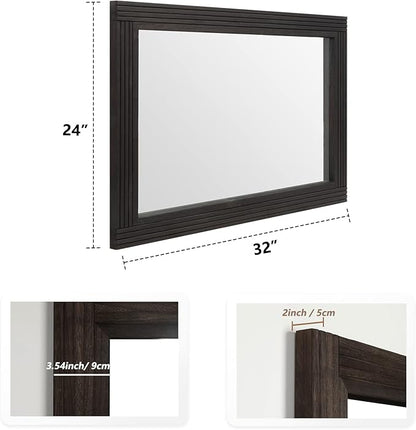 YOSHOOT Hand-Made Wooden Spliced Wall Mirror for Bathroom, Rustic Farmhouse Vanity Mirror, Décor Wall Art, Solid Wood Frame, Vertical or Horizontal Hanging