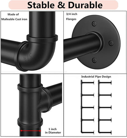Industrial Pipe Shelf Brackets Wall Mount,Open Black Pipe Shelving for Kitchen,Floating Shelf Brackets Mount,Open Bookshelf Brackets for Shelves,Wall Shelves 12 Inch Deep(2PcsX5Tier,61" Tall)