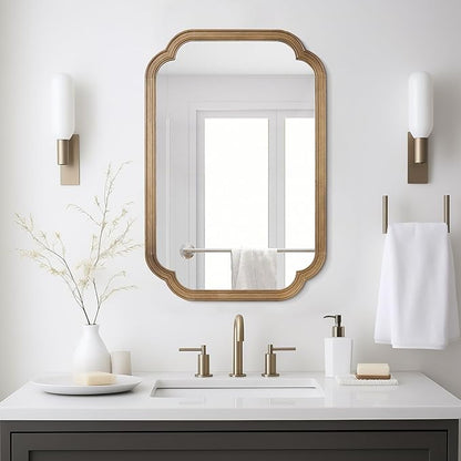WallBeyond 20" x 30" Rounded Corner Arch Wall Mirror with Wood Frame for Entryway, Living Room or Bedroom Home Decor - Light Woodgrain, Honey-Colored