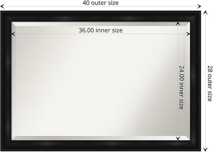 Amanti Art Black Bathroom Mirror for Over Sink, 28x40 Grand Black Narrow Rectangle Vanity Mirror, Large Casual Frame, Hangs Horizonally and Vertically, Bathroom Wall Decor, Beveled Edge