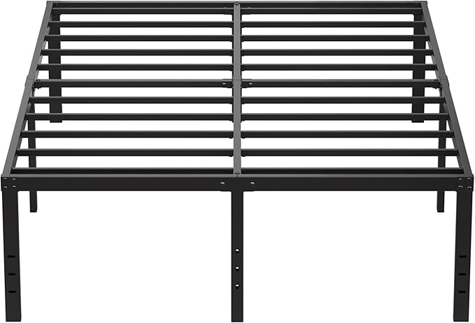 EMODA 20 Inch Queen Bed Frame No Box Spring Needed Heavy Duty Metal Tall Platform Bed Frame Queen Size with Large Storage Space, Easy Assembly, Black