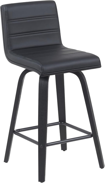 Armen Living Vienna Modern Swivel 26" Counter Height Barstool with Black Faux Leather and Black Wood Finish