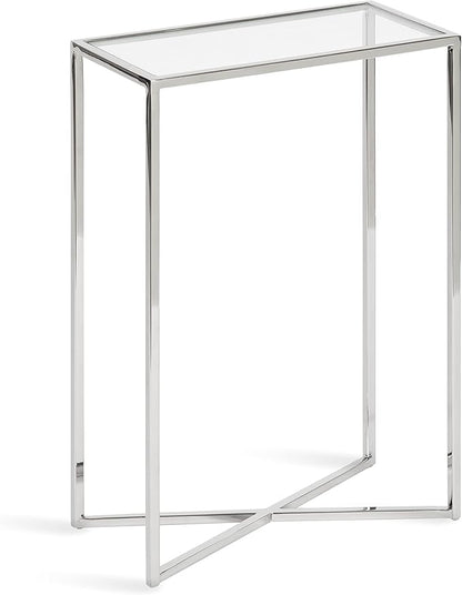 Kate and Laurel Jaspur Modern Slim End Table, 16 x 8 x 24, Silver, Decorative Glam Side Table for Use as Narrow Bedroom Nightstand or Living Room Accent