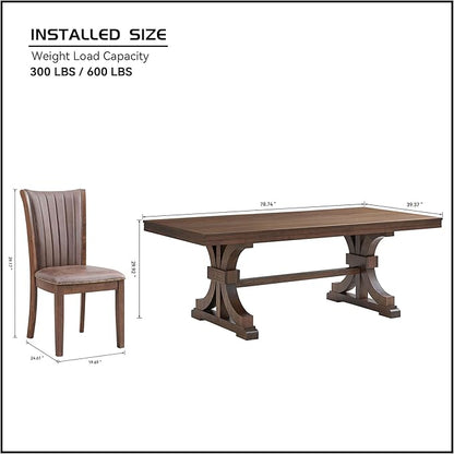 KEIKI Retro 7-Piece Wooden Dining Table Set for 6 Person, Mid-Century Style Table Set with Rectangular MDF Table and 6 Faux Leather Upholstered Chair, Easy Assembly, for Kitchen, Dining Room, Oak