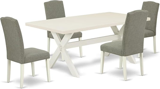 East West Furniture X027EN206-5 5 Piece Dining Table Set for 4 Includes a Rectangle Kitchen Table with X-Legs and 4 Dark Shitake Linen Fabric Parsons Dining Chairs, 40x72 Inch, Multi-Color
