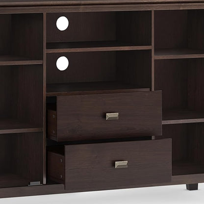 SIMPLIHOME Artisan SOLID WOOD 53 inch Wide Contemporary TV Media Stand in Dark Chestnut Brown For TVs up to 60 inches for the Living Room and Entertainment Center