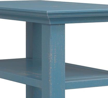 SIMPLIHOME Acadian 14-inch Wide Solid Wood Narrow End Table in Distressed Coastal Blue, Transitional-Style Side Table for Living Room, Bedroom, or Family Room with 2 Open Shelves