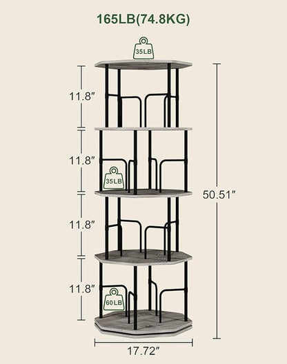 4 Tier Rotating Bookshelf, 360 Display Round Spinning Bookshelf Tower for Kids Room, Corner Shelf for Living Room, Office, Bedroom, Black