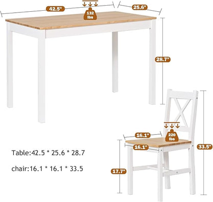 sogesfurniture Dining Table Set for 4，Dinette Set for 4 Small Space,5 Pieces Dining Table for Kitchen, Dining Room 42.5'', Pine Wood,Oak&White
