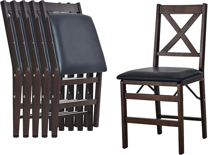 COLAMY Folding Dining Chairs Set of 6 – Dark Brown Wooden Dining Room Chairs, Pre-Assembled, Space Saving Kitchen & Dining Room Furniture, Mid Century Rustic Style, Indoor Outdoor Use