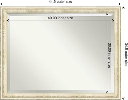 Amanti Art White Bathroom Mirror for Over Sink, 35x45 Country White Wash Rectangle Vanity Mirror, X-Large Rustic Farmhouse Wood Frame, Hangs Horizonally and Vertically, Bathroom Wall Decor, Beveled