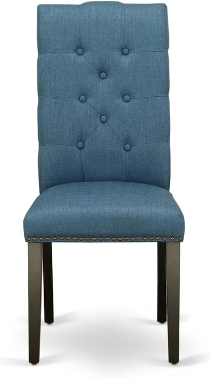 East West Furniture V627EL121-5 5 Piece Kitchen Table Set for 4 Includes a Rectangle Dining Room Table with V-Legs and 4 Blue Linen Fabric Upholstered Chairs, 40x72 Inch, Multi-Color