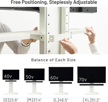 V3 High Type TV Stand w/Multi-Device Holder and Soundbar Shelf M White Set | Sleek Japanese 32-80 Inch Universal Wall-Side TV Stand Adjustable Mount, No Drill | Sleek Soundbar Shelf | White Oak