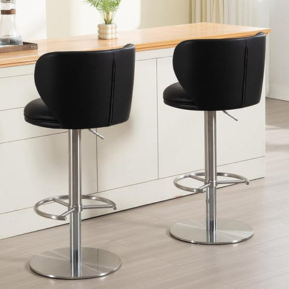 Stainless Steel Bar Stools,Grade Modern Leather Bar Chair with Backrest,Swivel Adjustable Height for Kitchen Counter and Dining Room (Black Leather-1pc)