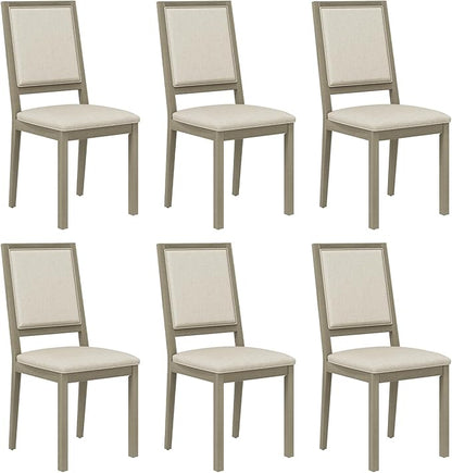 COLAMY Wood Dining Chairs Set of 6, Mid Century Modern Upholstered Kitchen Chairs,19 Inch Fabric Dining Chair with Back for Kitchen Dining Room,Grey
