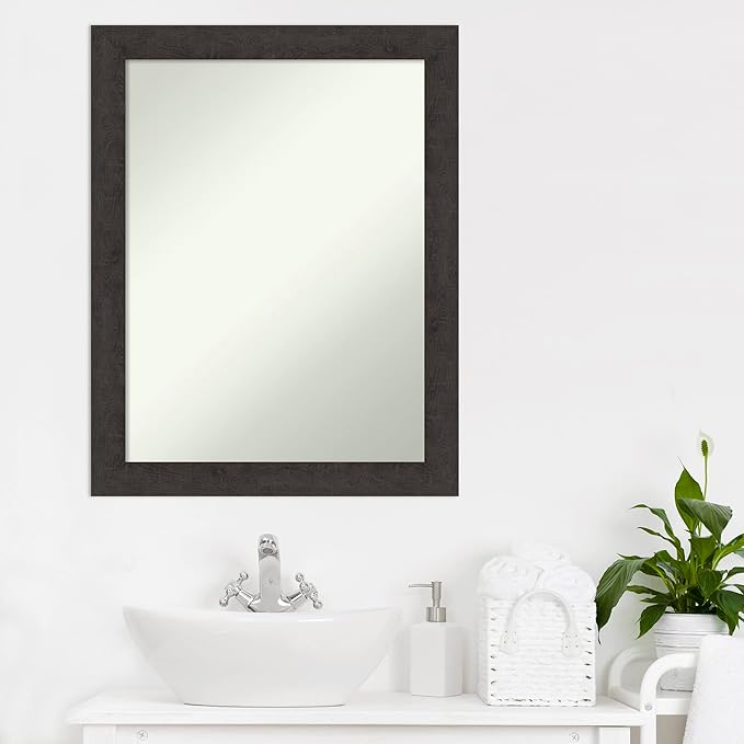 Amanti Art Brown Bathroom Mirror for Over Sink, 30x24 Rustic Plank Espresso Rectangle Vanity Mirror, Medium Country Rustic Frame, Hangs Horizonally and Vertically, Bathroom Wall Decor, Non-Beveled