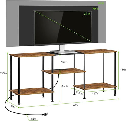 TV Stand for Bedroom 50 Inch TV Stand with Power Outlet 3 Tier Entertainment Center with Storage TV Console Table for 50 43 40 32 Inch TV, Rustic Brown