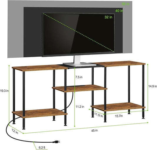 TV Stand for Bedroom 50 Inch TV Stand with Power Outlet 3 Tier Entertainment Center with Storage TV Console Table for 50 43 40 32 Inch TV, Rustic Brown