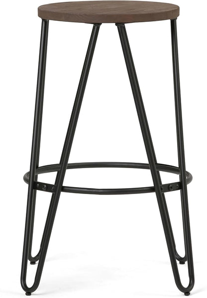 SIMPLIHOME Simeon Industrial Metal 26 inch Metal Counter Height Stool with Wood Seat (Set of 2) in Cocoa Brown / Black for the Dining Room and Kitchen