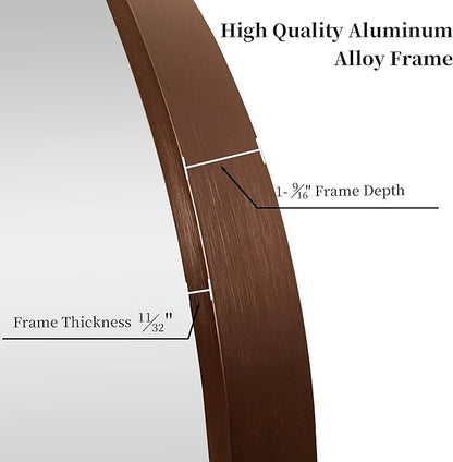 36 inch Circle Wall Mirror, Brushed Bronze Metal Framed Round Mirror for Bathroom Vanity, Bedroom Decor, Living Room, Entryway