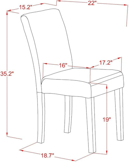 East West Furniture DLAB5-MAH-72 5 Piece Dinette Set for 4 Includes a Round Dining Table with Dropleaf and 4 Firebrick Red Faux Leather Parson Dining Room Chairs, 42x42 Inch, Mahogany