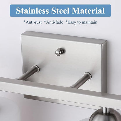 Stainless Steel Milk Glass Vanity Lights for Bathroom, 4 Light Brushed Nickel Bathroom Light Fixtures Over Mirror, Ceramic E26 Sockets Wall Mounted