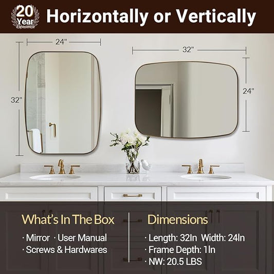 ANDY STAR Bronze Bathroom Mirror, 24x32 Oblong Vanity Mirror with Stainless Steel Metal Frame, Oil Bronze Oval Mirror for Over Sink, Modern Anti Rust Wall Mounted