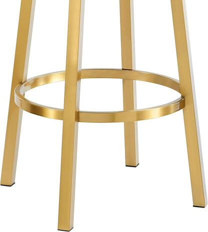Armen Living Madrid 30" Seat Height Swivel Modern Vintage Gray Faux Leather and Gold Brushed Stainless Steel Bar Stool for Kitchen Island Counter