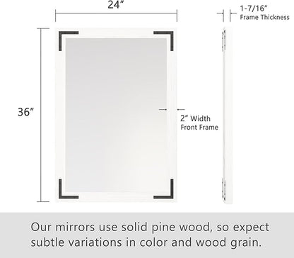 VocalStar White Wood Framed Mirror 24 x 36 Inch, Rustic Natural White Wooden Rectangle Bathroom Vanity Wall Mirror for Farmhouse Boho Decor, 1/4-inch Shatterproof Glass | Waterproof