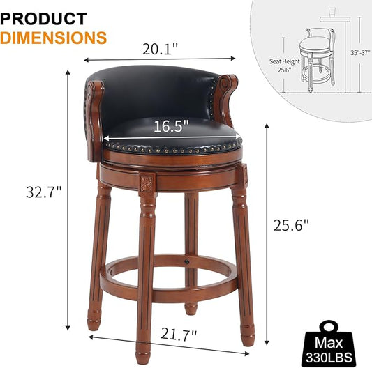 Cow top Leather Wooden Bar Stools, 29.5" Bar Height Bar Chair with Back, 180 Degrees Swivel Barstools Chair for Home Kitchen Counter,Dining Room (Black-2pcs, Counter Height-Seat Height 26”)