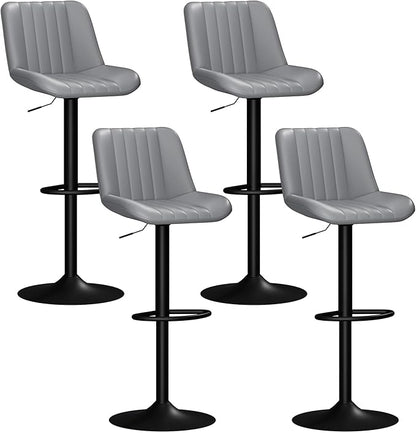 Shintenchi Swivel Bar Stools Set of 4, Adjustable Faux Leather Upholstered Swivel Counter Stools, Armless Bar Height Island Chairs with Back and Footrest, Gray