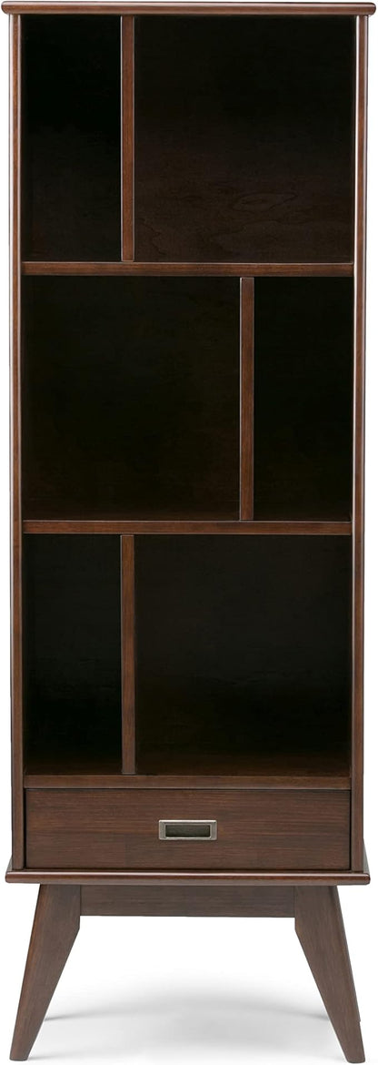 SIMPLIHOME Draper Bookcase - 64 inch Tall Solid Hardwood Storage Bookshelf in Medium Auburn Brown, Mid-Century Modern Storage for Living Room, Study or Office with Adjustable Shelves and Angled Legs