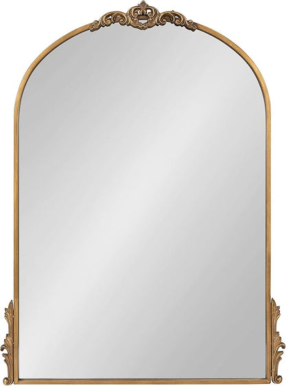 Kate and Laurel Myrcelle Traditional Arched Mirror; 25 x 33; Gold; Decorative Large Arch Mirror with Ornate Garland Detailing Along The Crown and Edges of The Frame