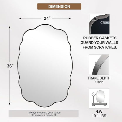 ANDY STAR Chrome Vintage Scalloped Mirror - 24x36 Inch Retro Bathroom Mirror, Unique Irregular Oval Wavy Mirror with Heavy Duty Metal Frame