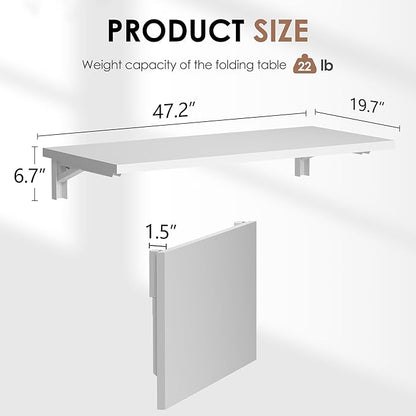 Need Fold Wall Mounted Table Folding Workbench Length 47.2" Width 20" Perfect Addition to Garage & Shed/Home Office/Laundry Room/Home Bar/Kitchen & Dining Room White AC15-12050WW-ND