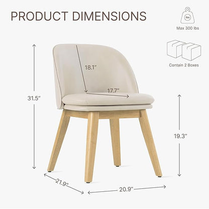 Wooden Dining Chairs Set of 4, Faux Leather Upholstered Modern Dining Room Chairs with Double-Layer Thick Seat Cushion & Ergonomic Backrest for Restaurant, Kitchen and Café, Beige, 2 Boxs