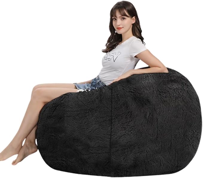 Bean Bag Chairs for Kids Comfy Fluffy Big Bean Bag Chair Cover Without Filler Round Sofa Chairs for Bedroom Living Room Decor, 5FT, Silver Pink