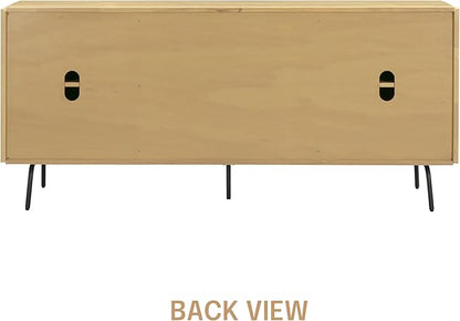 NTC Veil Modern Sideboard with 4 Doors, Buffet Cabinet with Vertical Groove Design and Metal Legs, Storage Cabinet for Living Room, and Hallway, Effortless Assembly, Sand