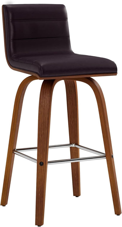 Armen Living Vienna 26" Swivel Counter Stool in Walnut Wood Finish with Brown Faux Leather - Set of 4