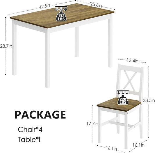 sogesfurniture Dining Table Set for 4，Dinette Set for 4 Small Space,5 Pieces Dining Table for Kitchen, Dining Room 42.5'', Pine Wood,Grey&Green