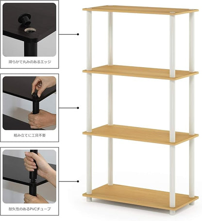 Furinno Turn-N-Tube 4-Tier Multipurpose Shelf Display Rack, Round Tubes, Blonde Maple/White