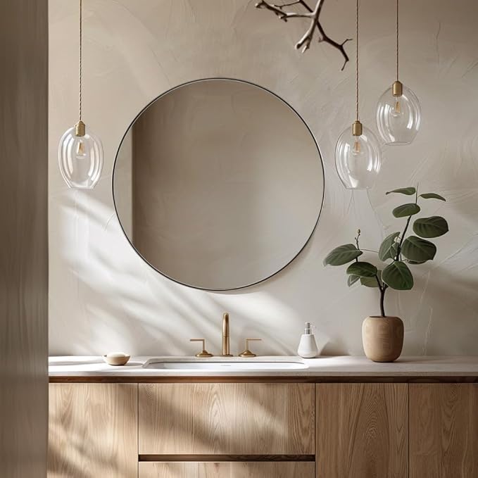 ANDY STAR 30" Round Brushed Nickel Bathroom Mirror, Silver Wall Mirror for Bathroom，Metal Round Circle Mirror for Wall, Bathroom (Premium Stainless Steel Frame)