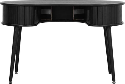NTC Ripple Desk, Modern Wooden Writing Desk with Two Hidden Drawers, Stylish Vertical Groove Design, Home Office Workstation, Minimalist Study Table, Easy Assembly - Burnt Black